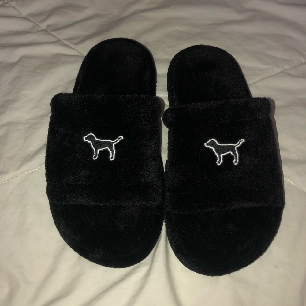 PINK fuzzy slipper slides